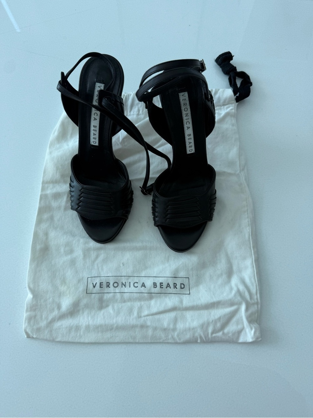 Veronica Beard Black Leather Strappy Ankle-Heel Sandals with dust bag